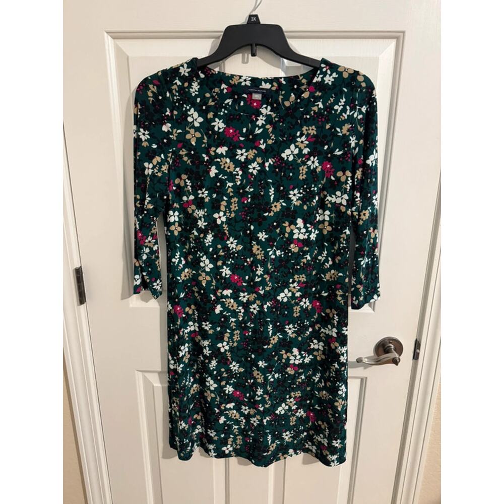 Tommy Hilfiger 3/4 Sleeve Round Neck Stretch Green Floral Dress Size 12